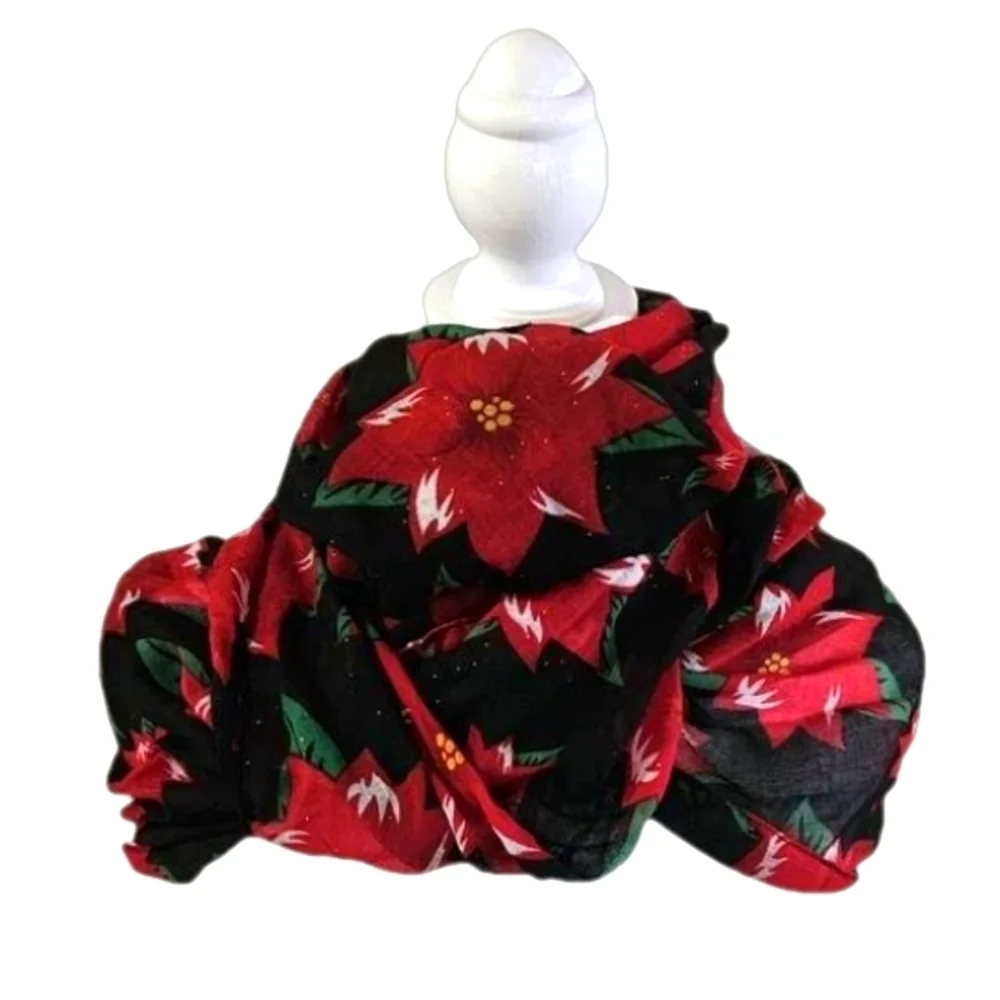 Infinite Scarf Holiday Poinsettia Floral Black and Red Wrap